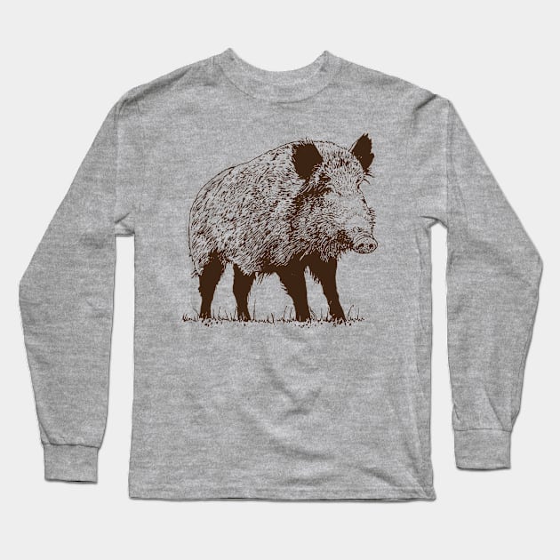 Wild Pig Design Vintage Boar Design Long Sleeve T-Shirt by penandinkdesign@hotmail.com